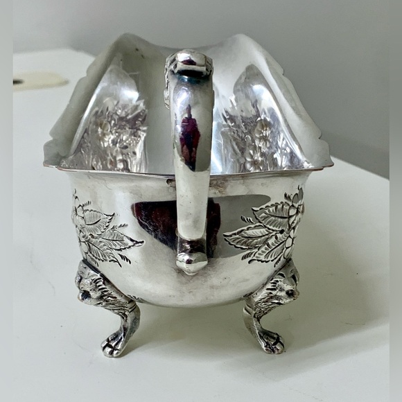Early 20th Century Vtg Ornate Lion Head Silver Plated Copper Footed Gravy Boat - Picture 2 of 16
